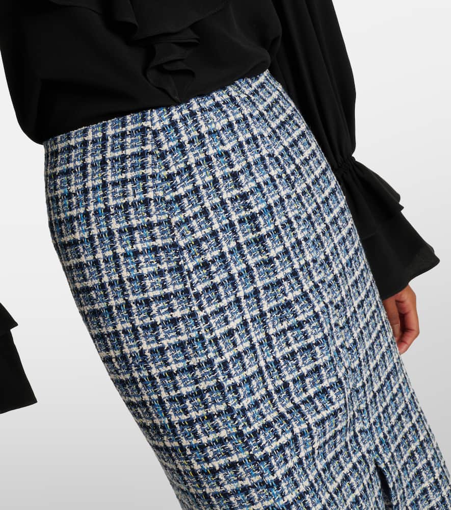 High-rise cotton-blend tweed midi skirt