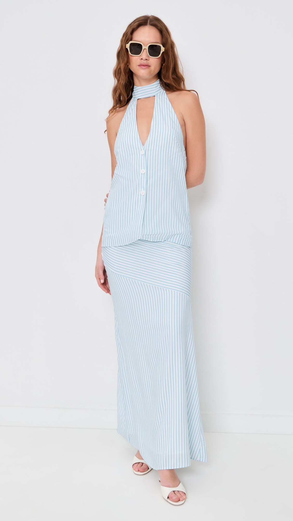 Dania Halter Vest Top Blue Stripe