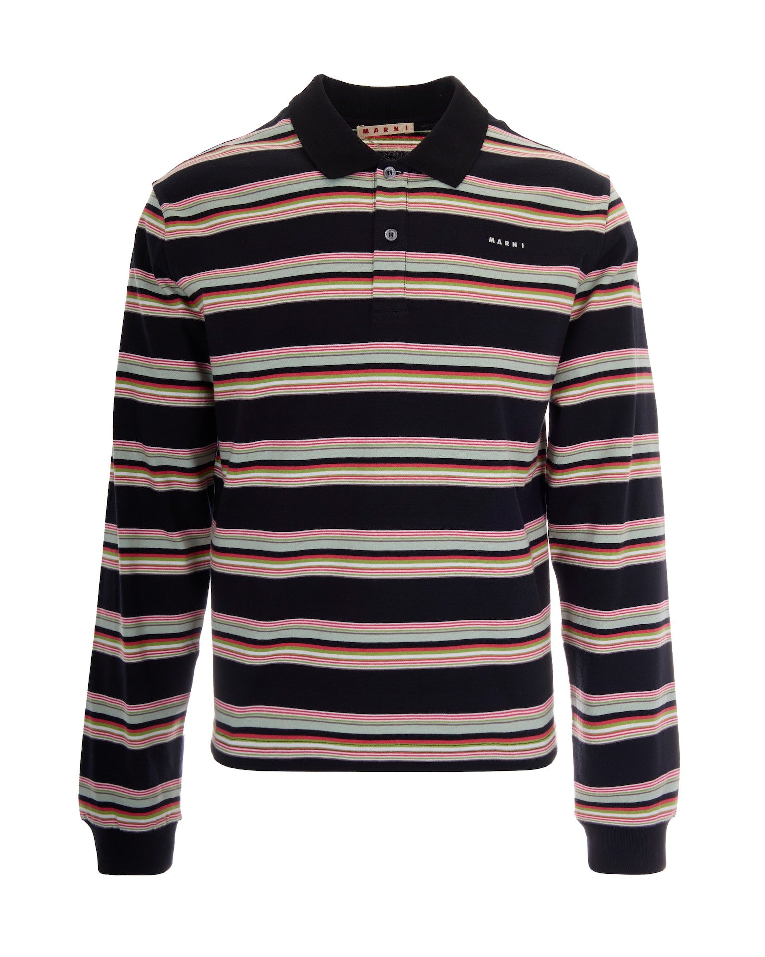 Striped Cotton Knit Polo Shirt — Black