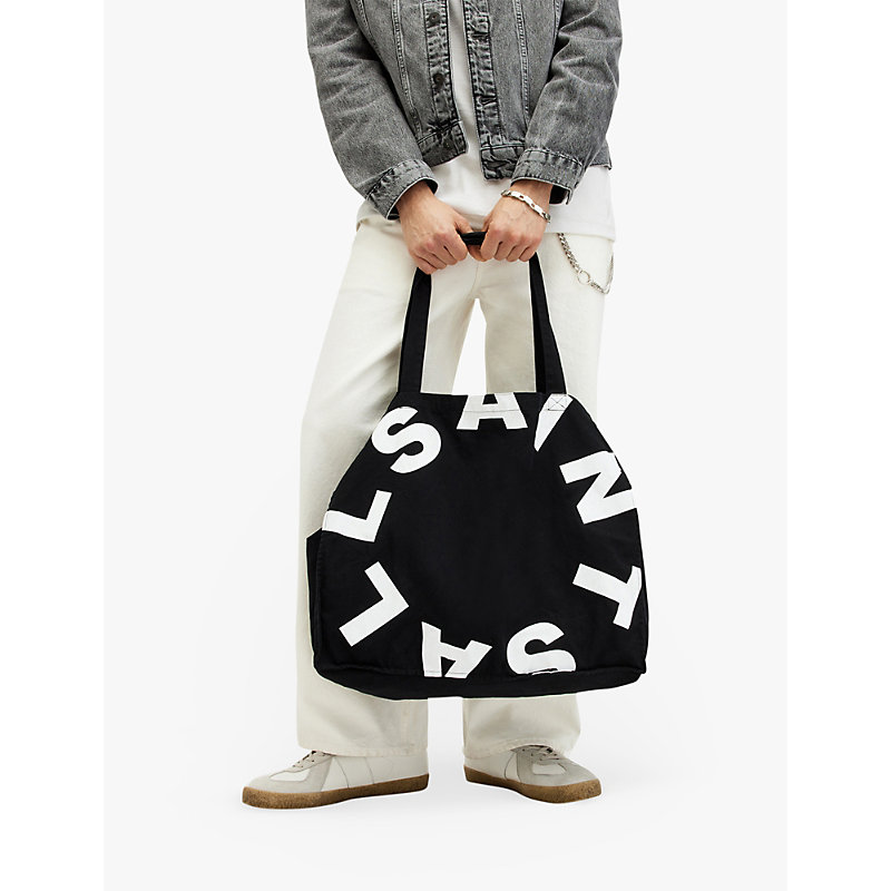Mens Black/white Tierra Logo-print Large Organic-cotton Tote Bag 