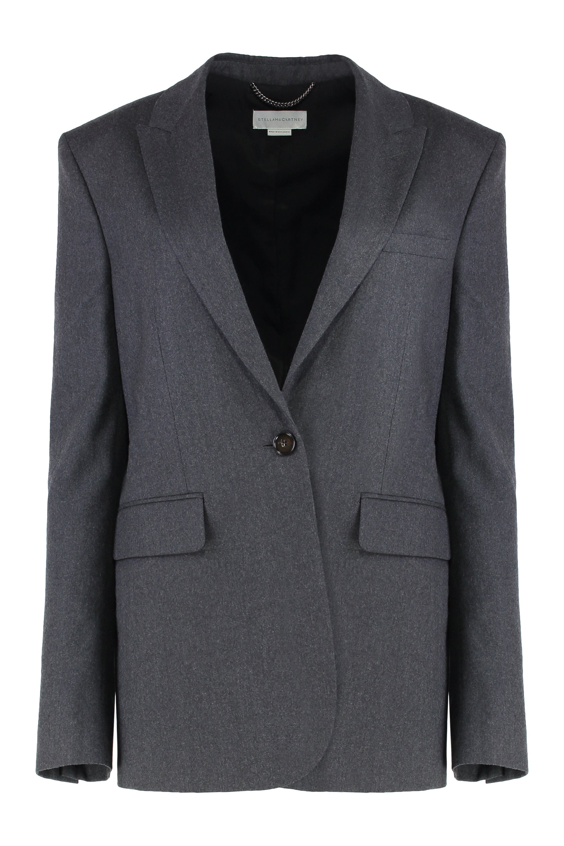 Single-Breasted One-Button Wool Jacket with Lapel Collar