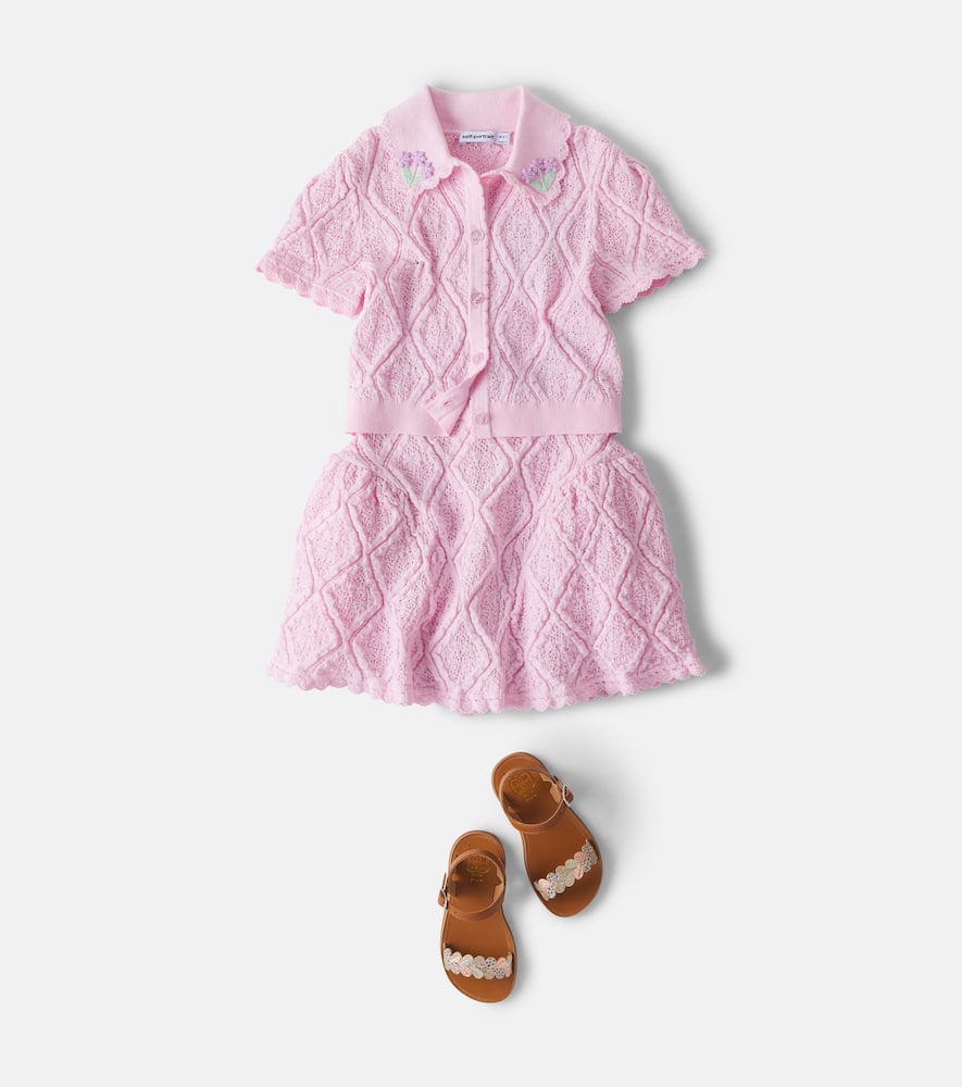 Embroidered pointelle cotton-blend top