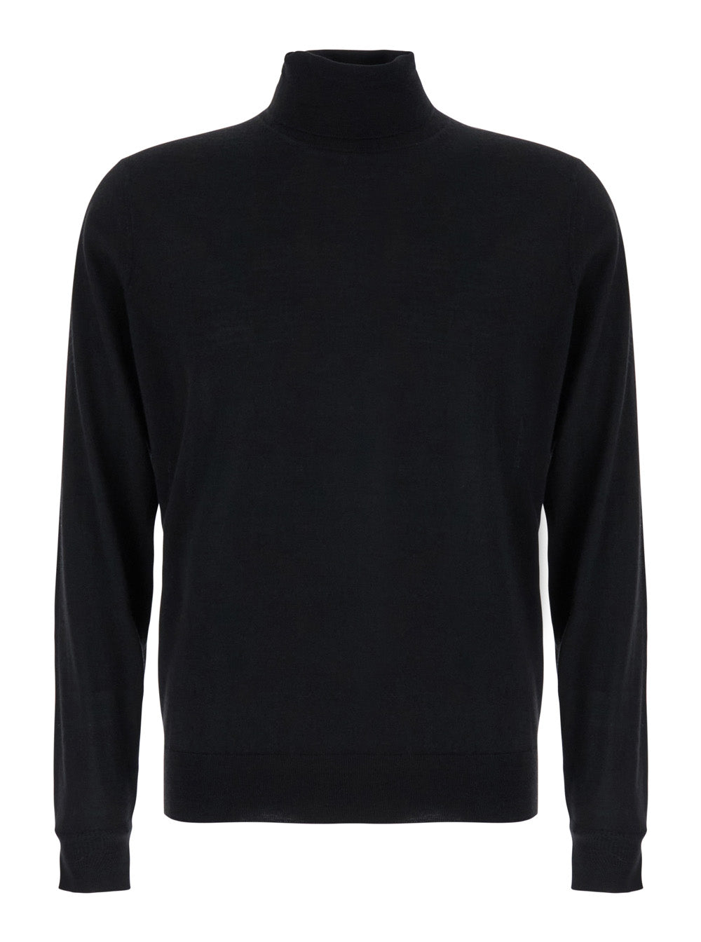 Merino Wool Blend Turtleneck Sweater — Black