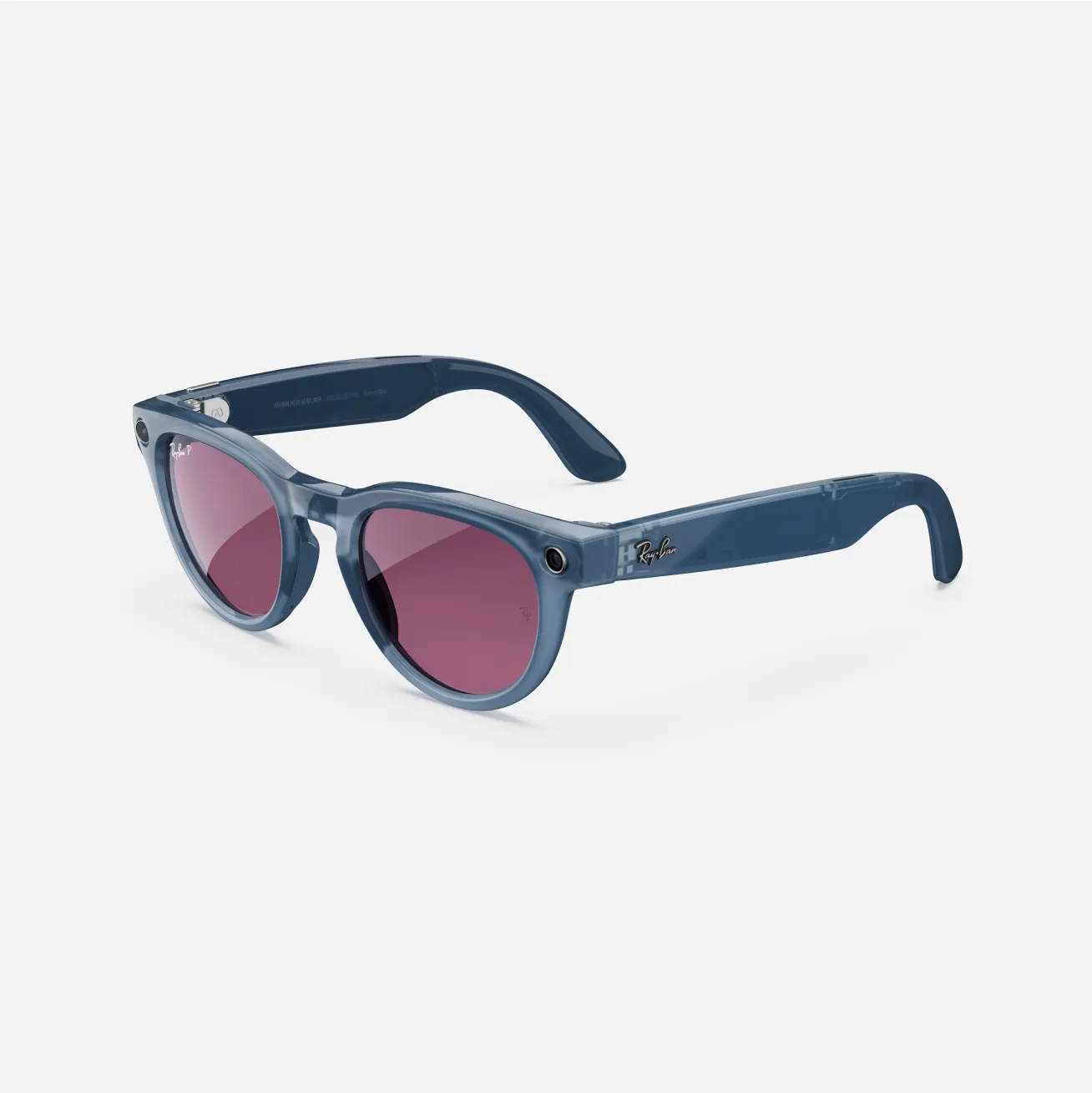 Refurbished Ray-Ban Meta Headliner Gen 1, Shiny Jeans Transparent / Dusty Red Polarized, Standard, High Bridge Fit
