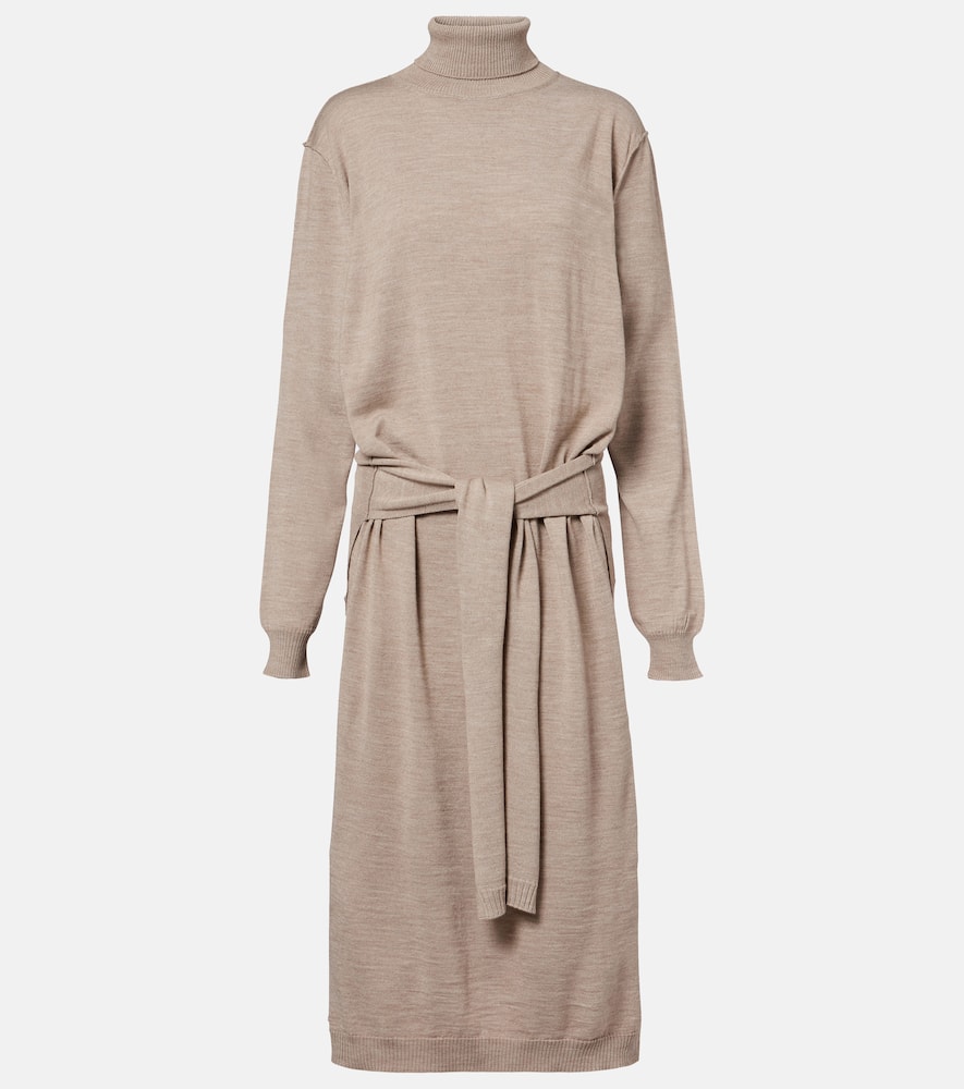 Turtleneck wool-blend midi dress