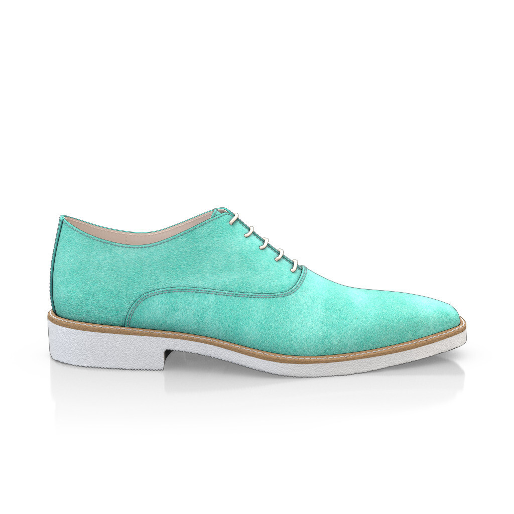 Custom Men's Plain-toe Oxford Dress Shoes Handmade in Italy - Turquoise Blue Suede - Laces - GIROTTI