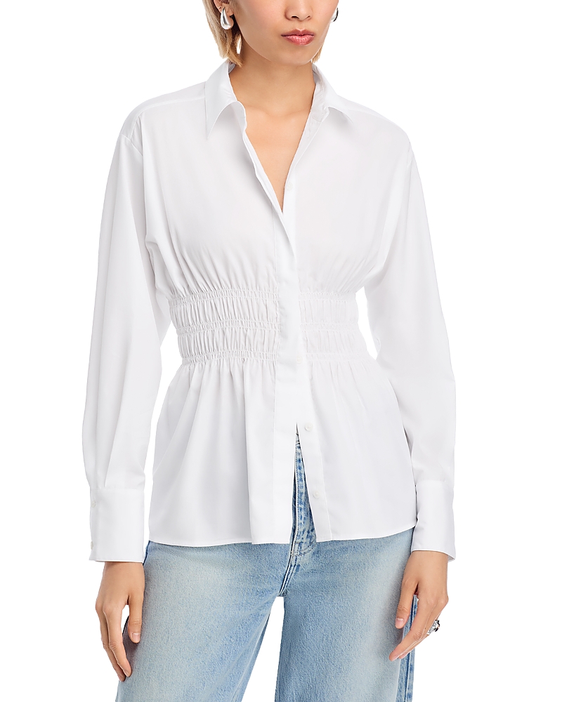 Smocked-waist button-down shirt - White