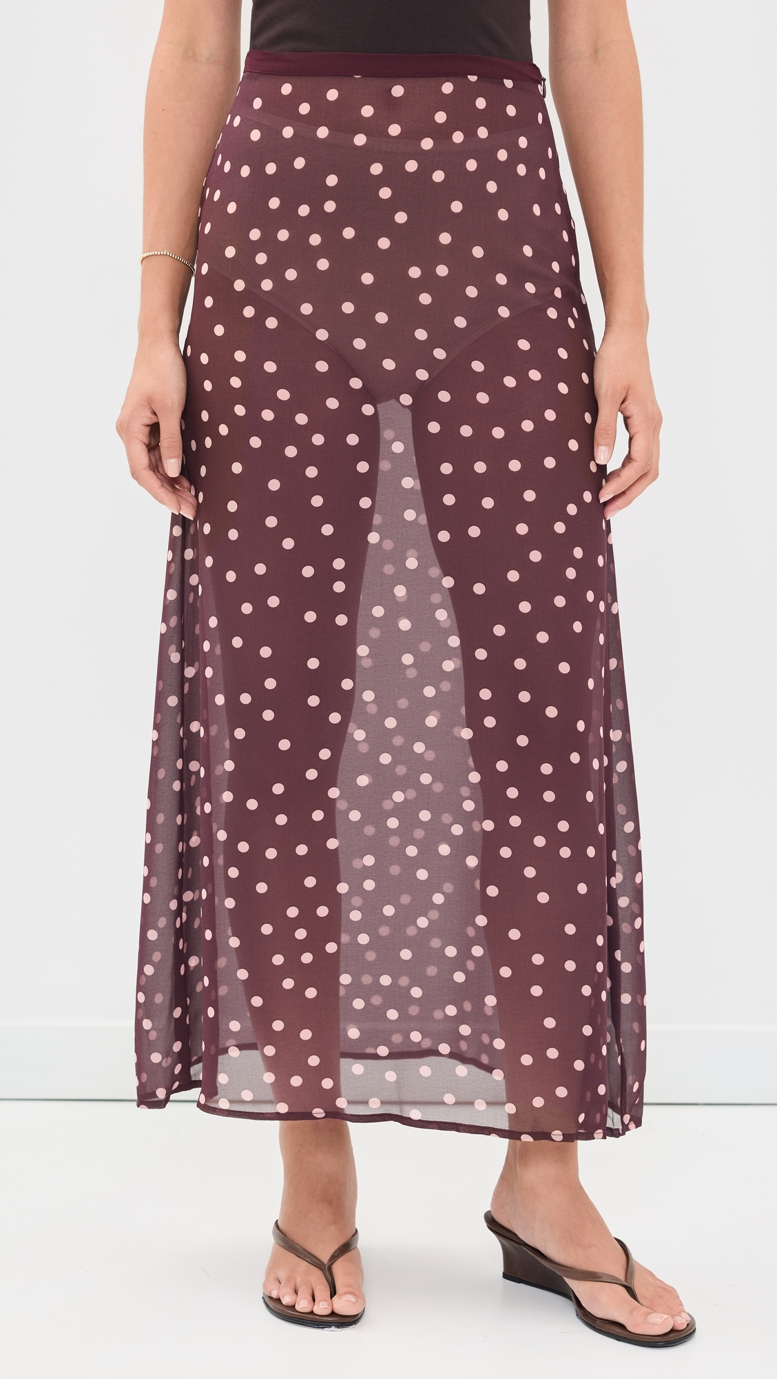 Vilma Sheer Polka Dot Maxi Skirt Wine Polka Dot