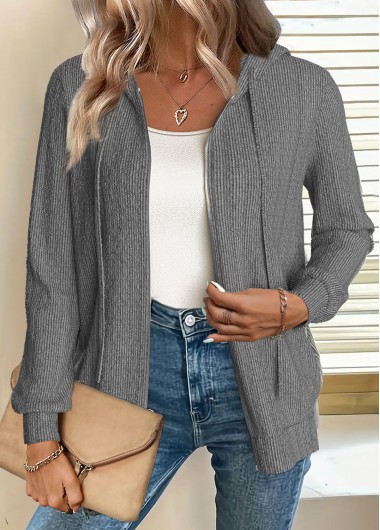 Modlily Dark Grey Marl Zipper Long Sleeve Hoodie