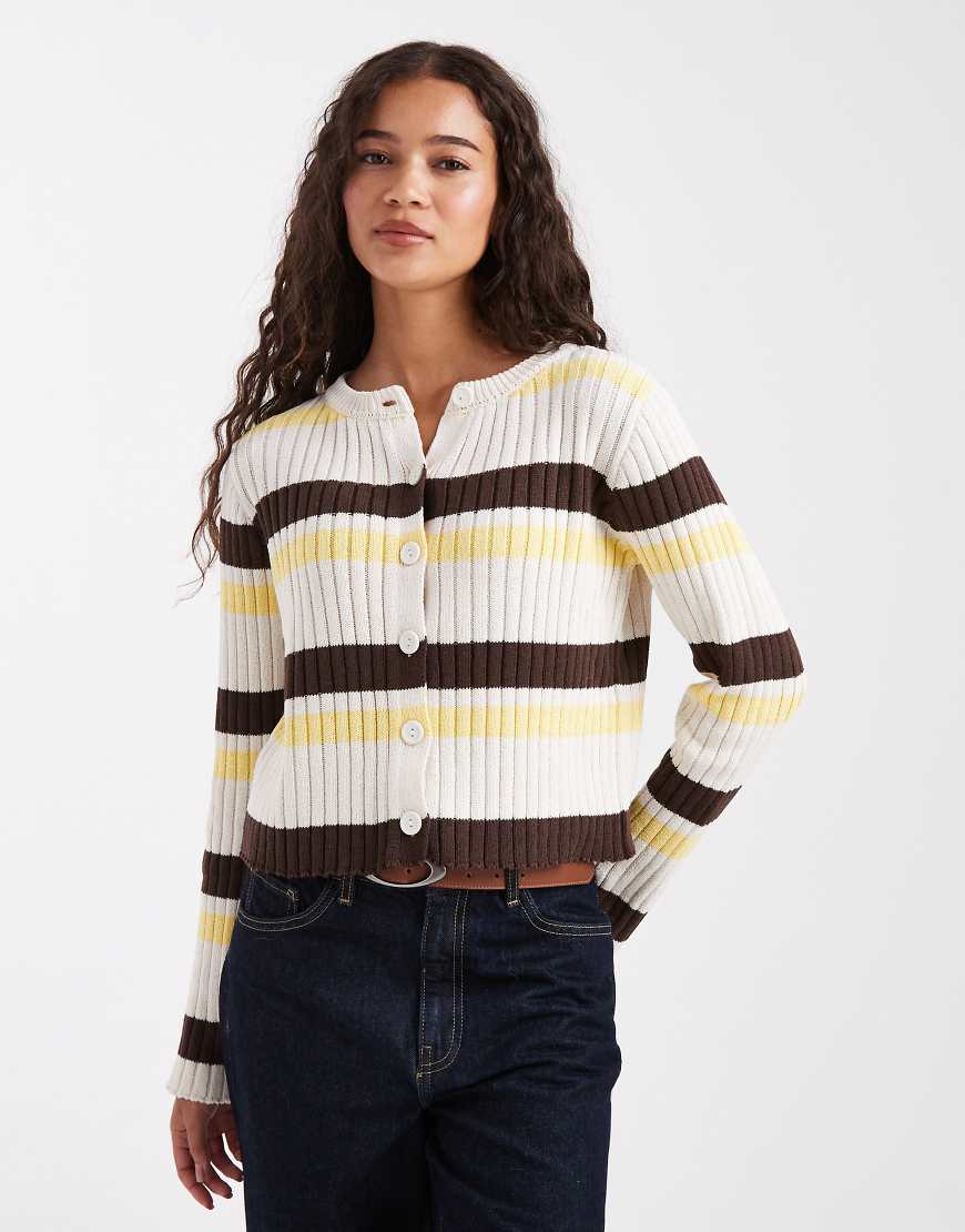 Knit ribbed cardigan in multi stripe