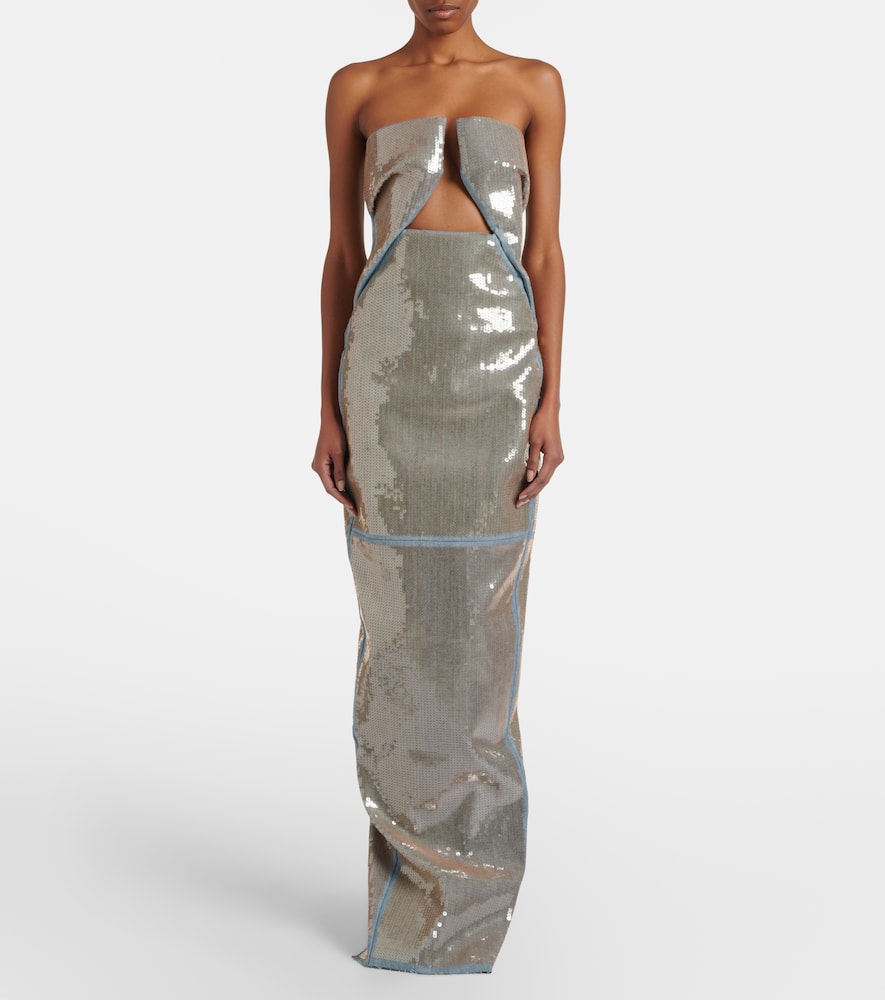 Prong sequined denim gown