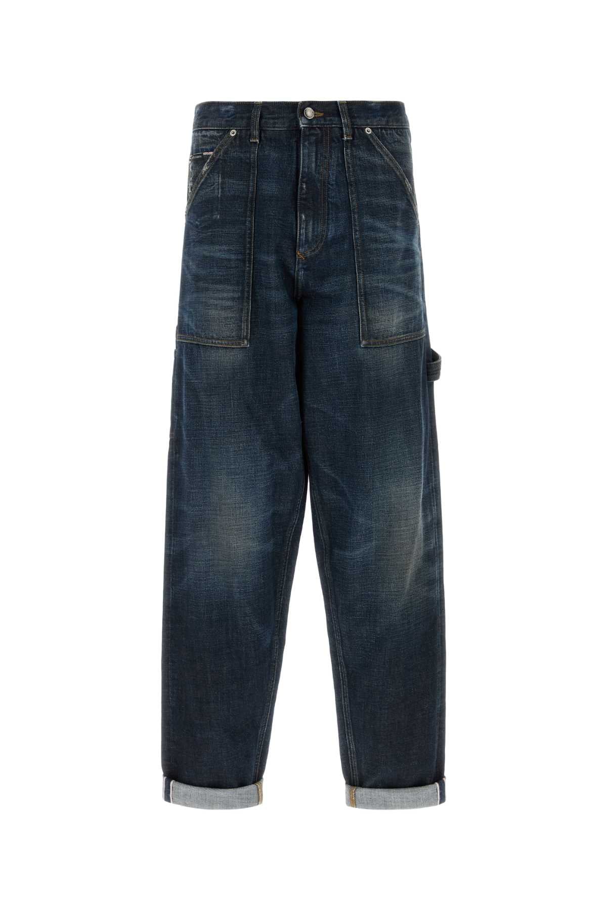 Cargo Pocket Denim Jeans — Navy