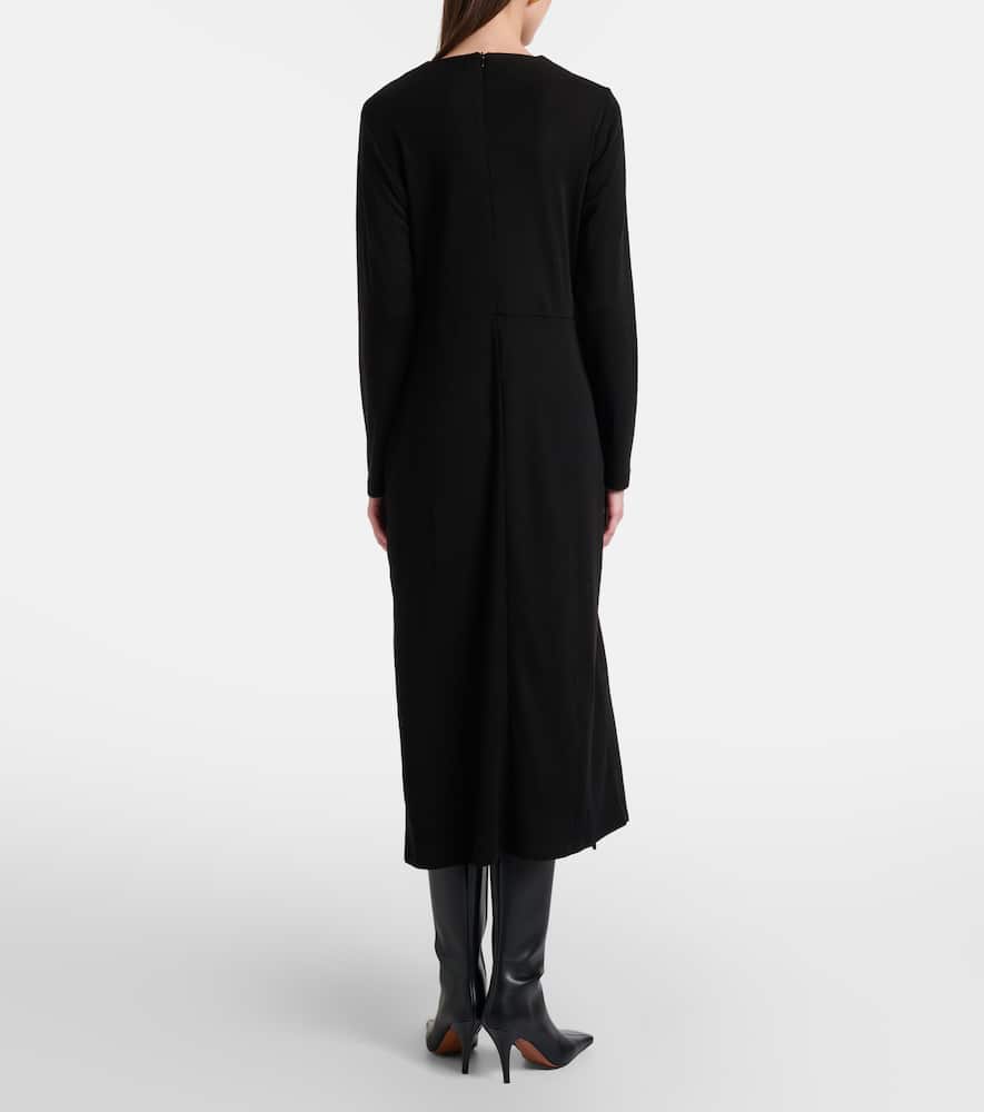 Draped wool-blend midi dress