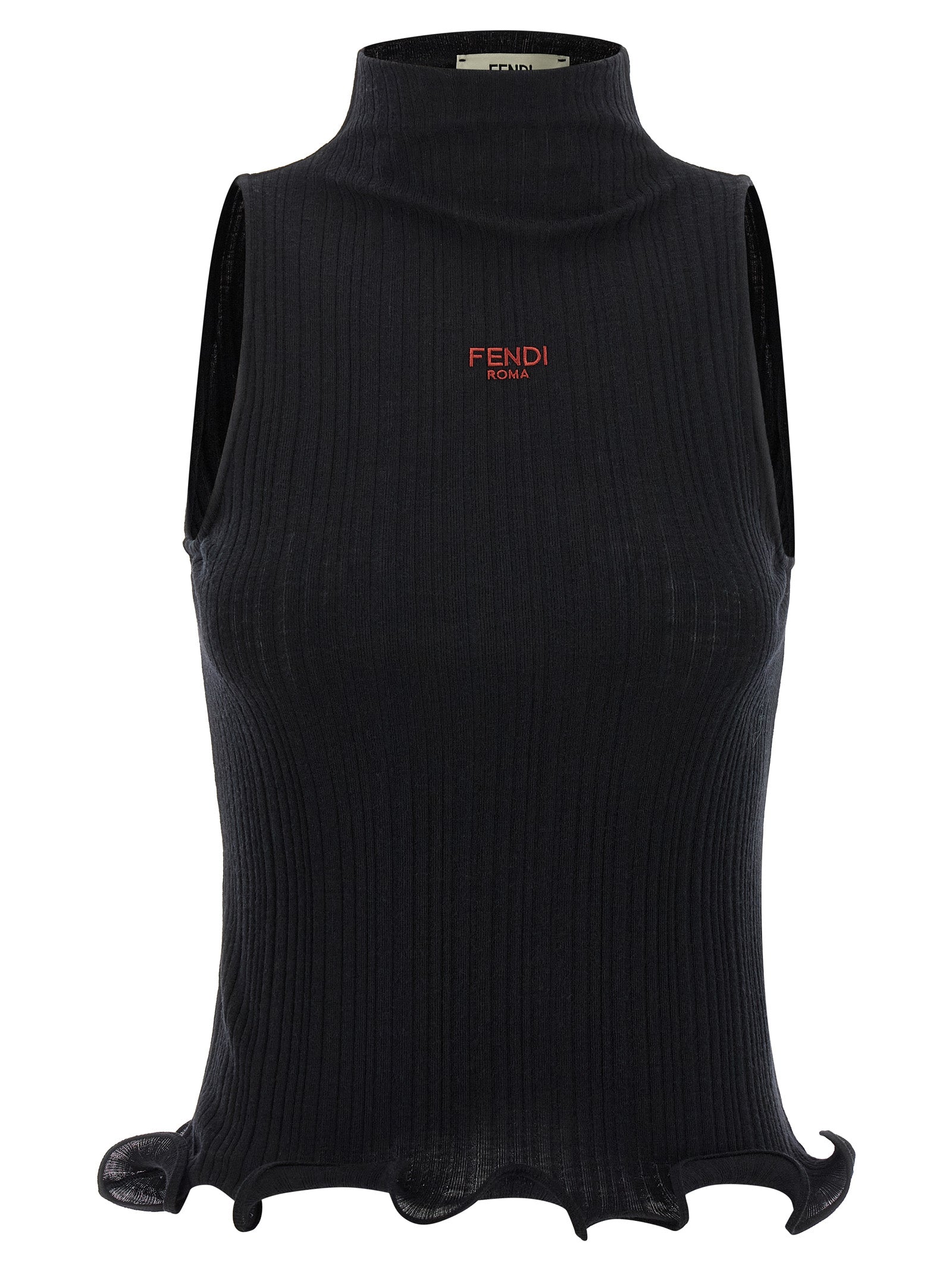 Logo-Embroidered Ribbed Tank Top — Black