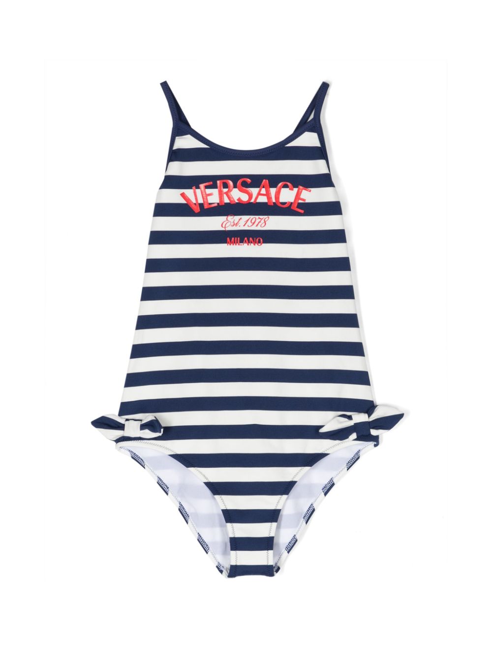 Logo-print striped swimsuit - Blue