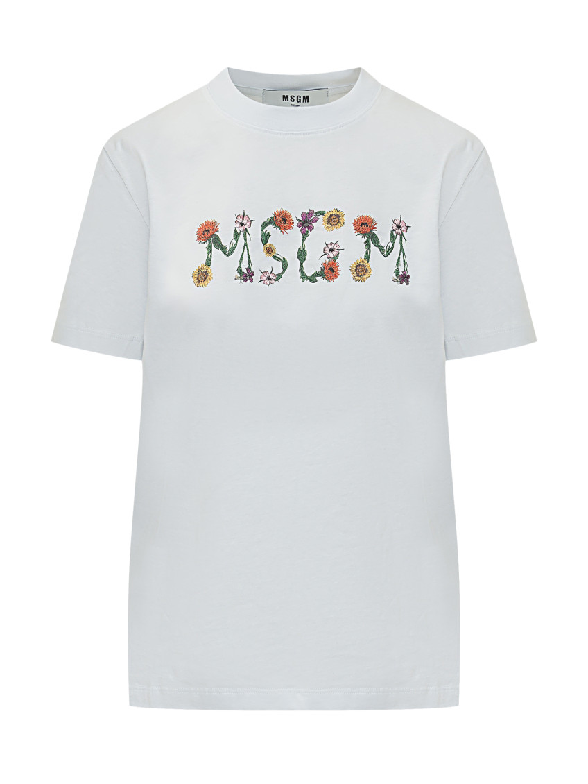 White T-shirt With Round Neck And Logo On Front For Men