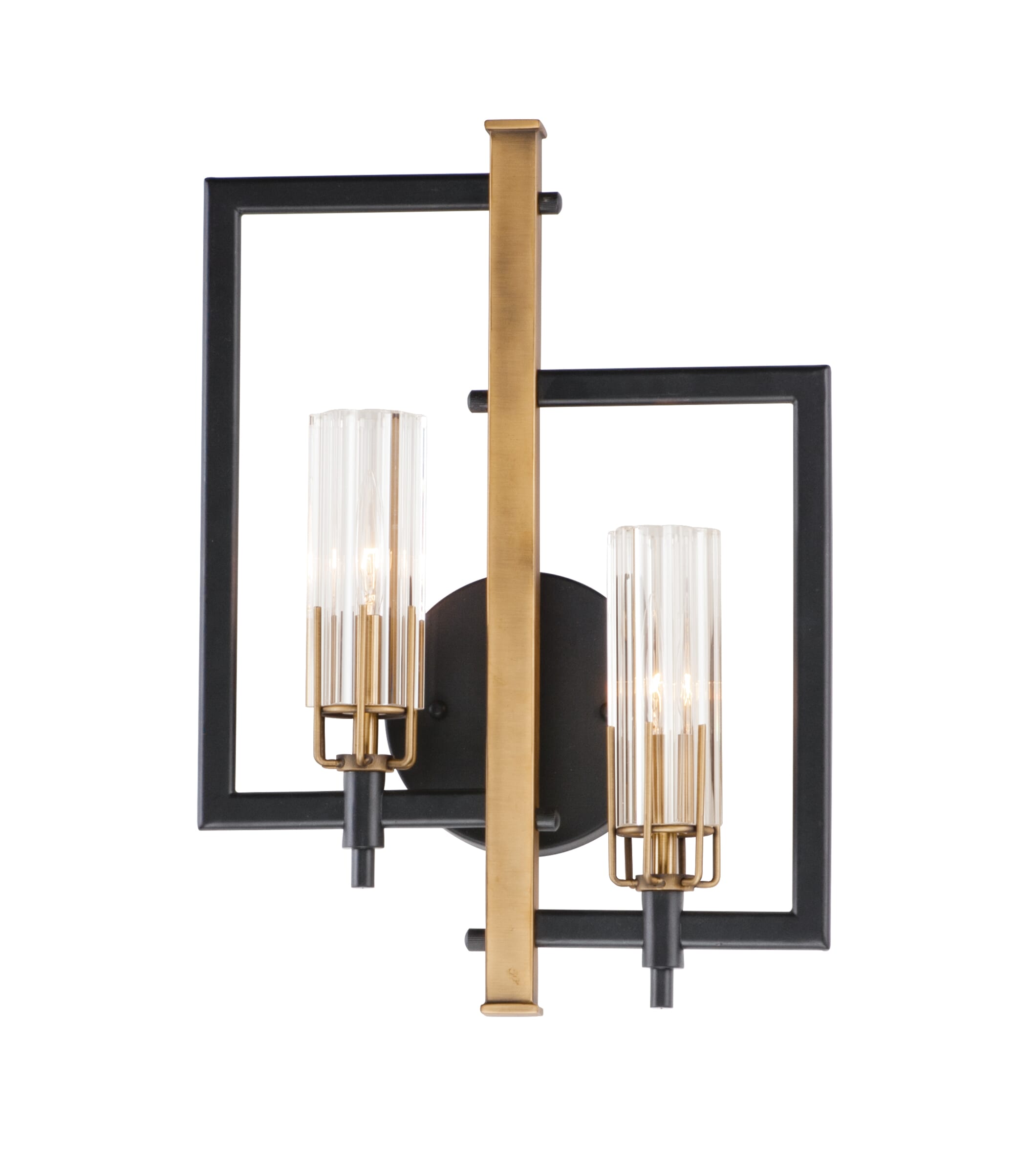 Maxim Flambeau 2-Light Wall Sconce in Black and Antique Bra
