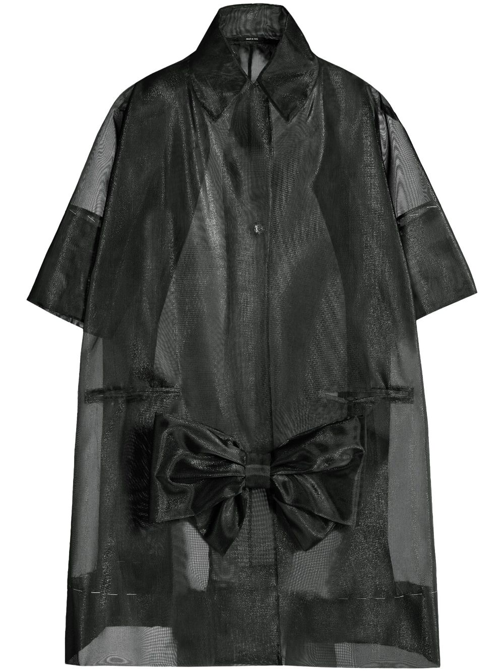 Bow semi-sheer oversized coat - Black