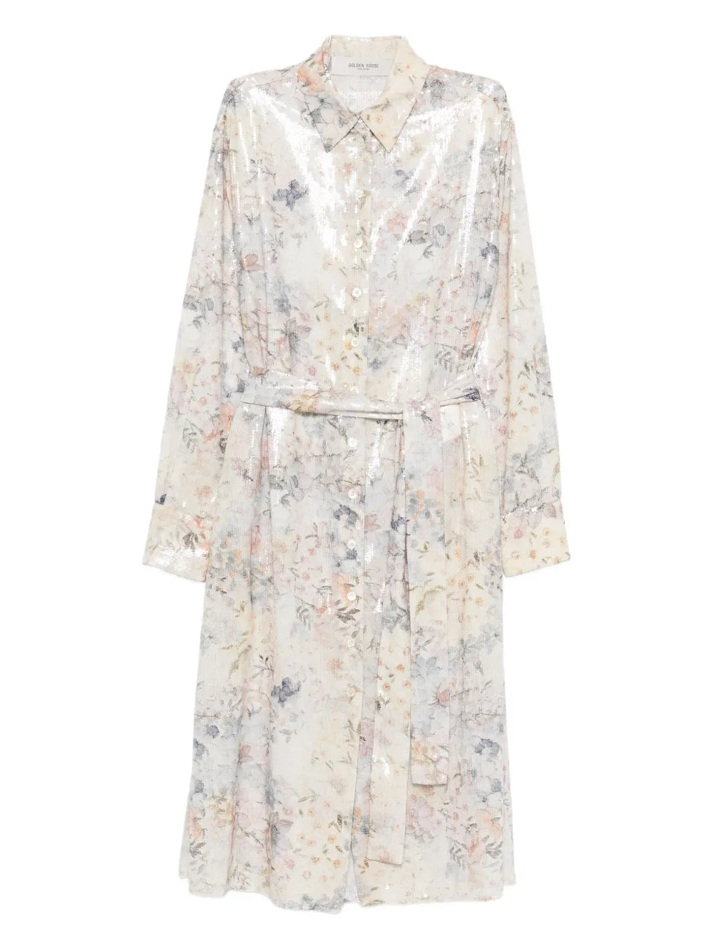 Sequin Floral Shirt Dress — Off-white
