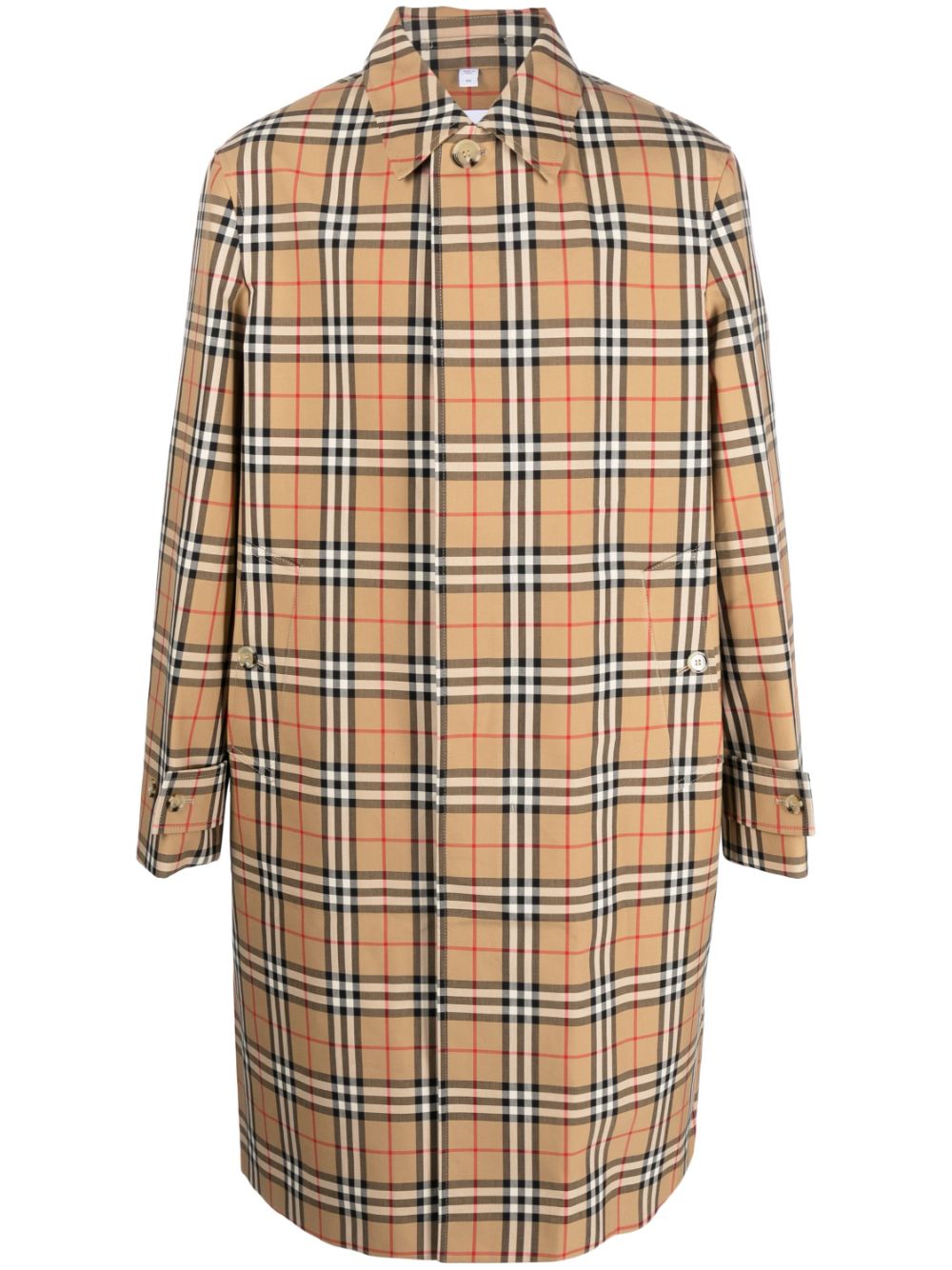 Check-pattern cotton trench coat - Brown
