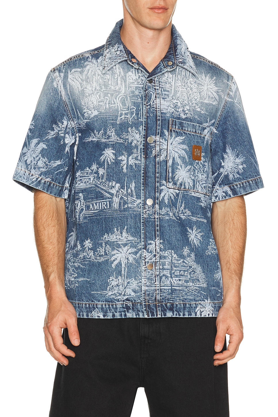 Amiri Chateau Palms Denim Shirt in Harbor Indigo - Blue. M also in