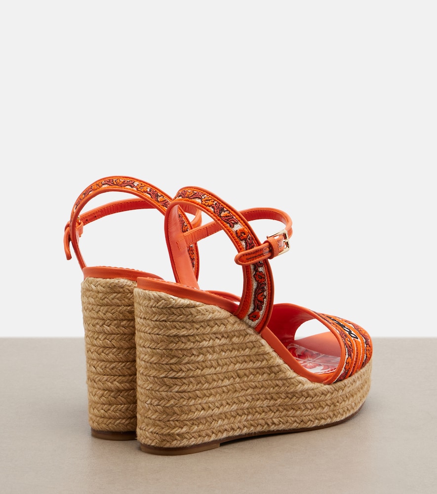 Floral embroidered espadrille wedges
