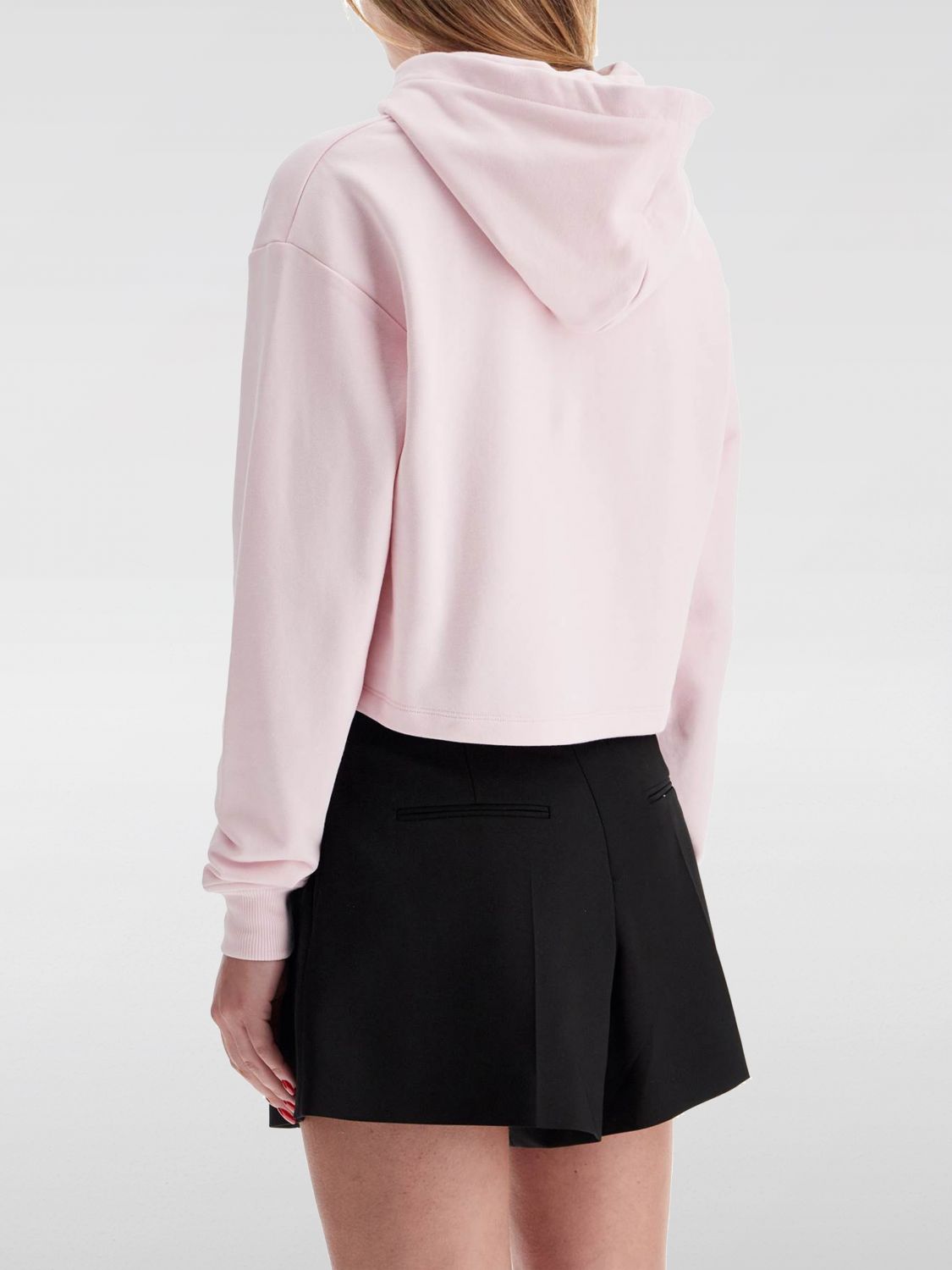 Flocked-logo cotton hoodie - Pink