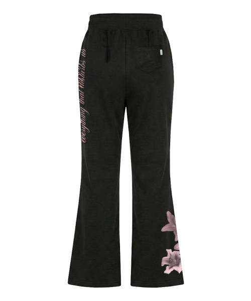 Flower Lettering Print Bootcut Sweatpants Black