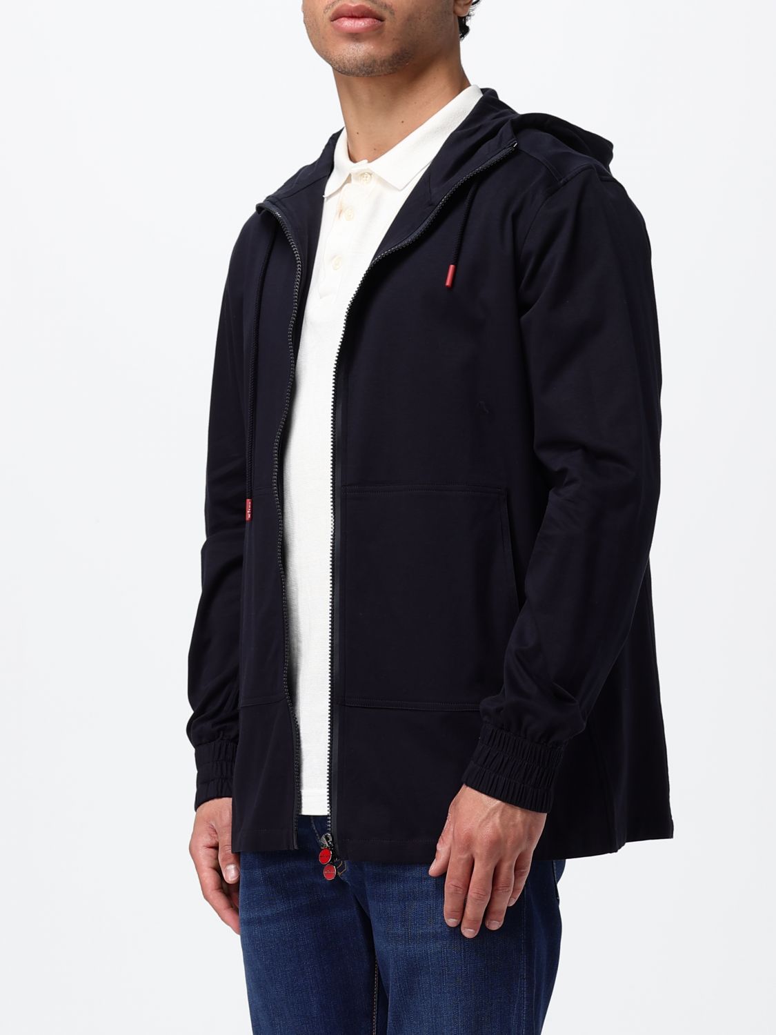 Kiton drawstring zipped hoodie - Blue