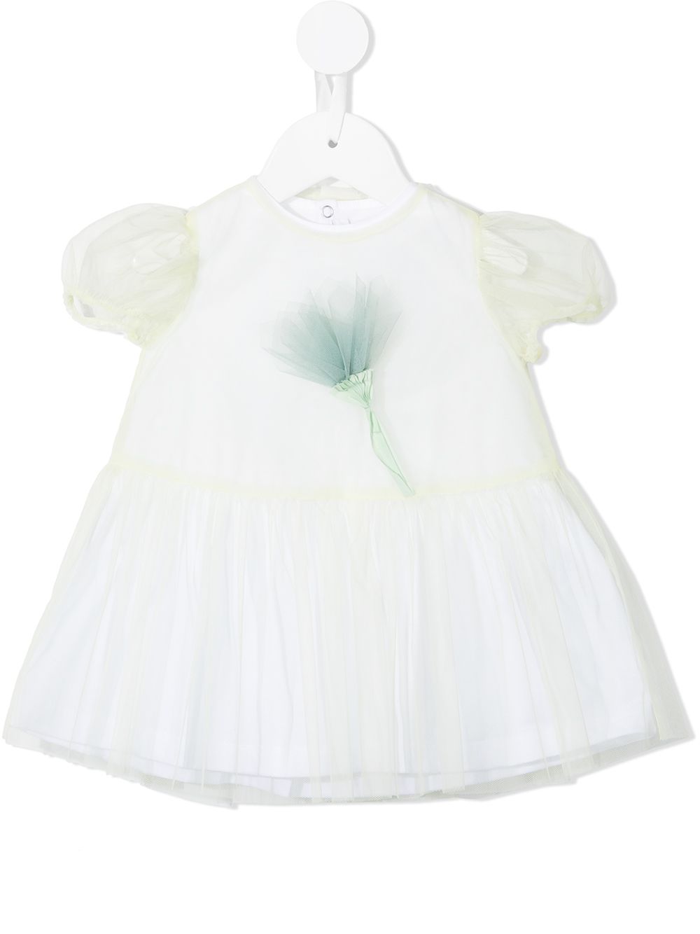 Floral-appliquée short-sleeve dress - White
