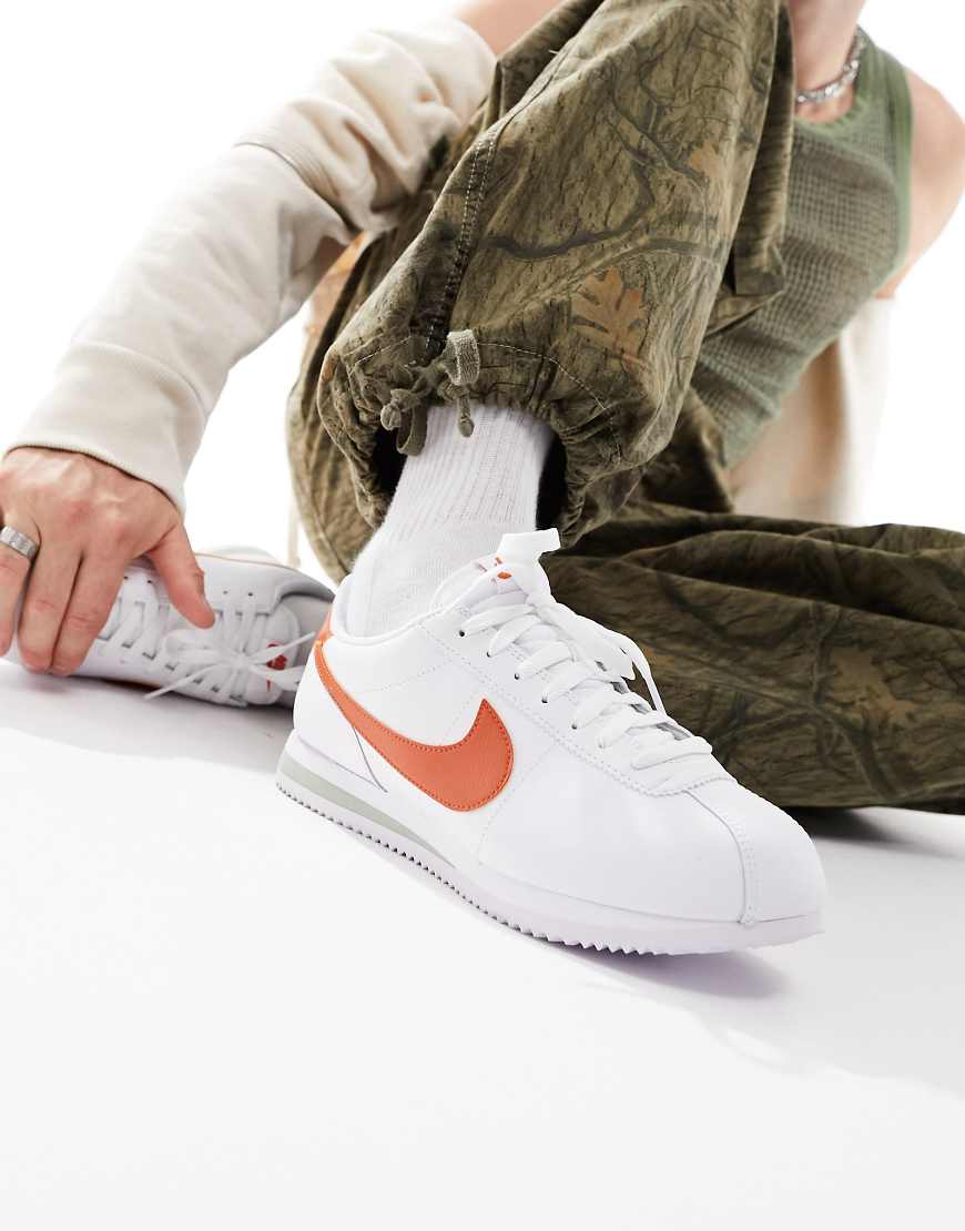 Cortez leather sneakers in white and orange