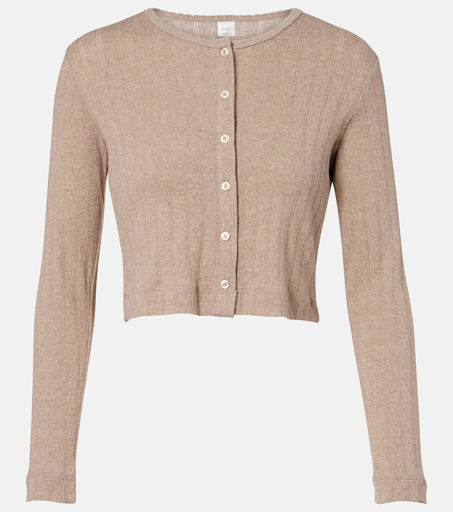Cropped pointelle cotton cardigan
