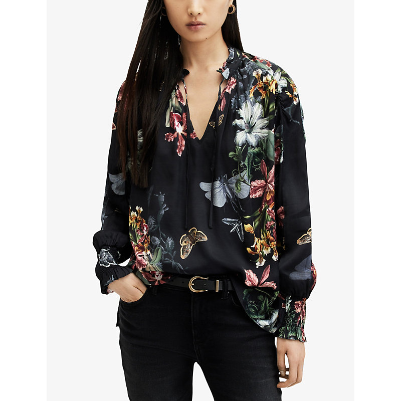 Womens Black Mari Sanibel Floral-print Woven Shirt