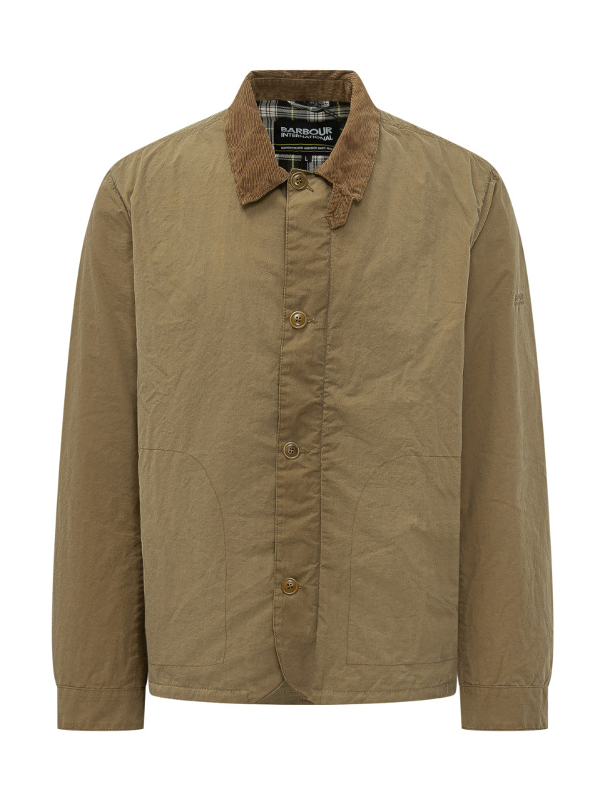 Green Solid Shirt Collar Jacket