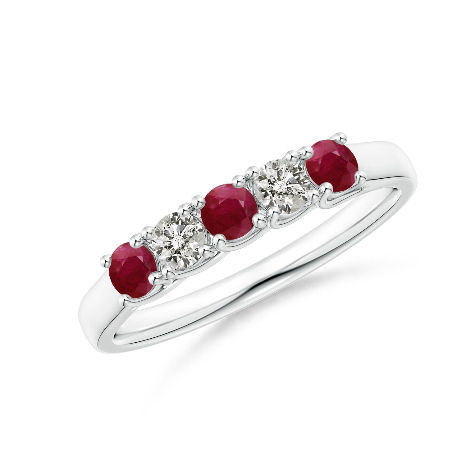 Angara 0.33 Carat Half Eternity Five Stone Ruby and Diamond Wedding Band in 18K White Gold