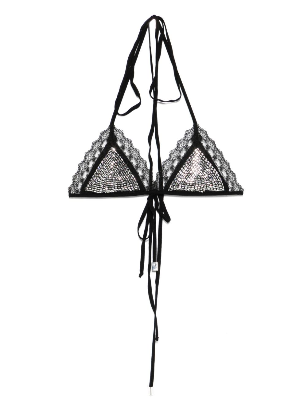 Rhinestone-detailed bikini top - Black