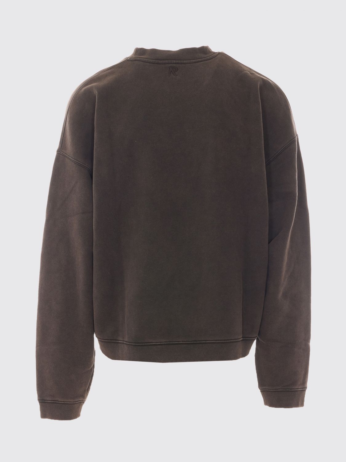Crewneck Sweatshirt in Brown Cotton with Applied Logo and Dropped Shoulders