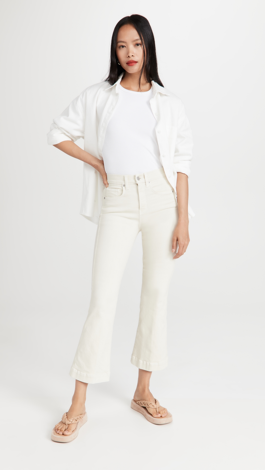 Carson High Rise Ankle Flare Jeans Ecru