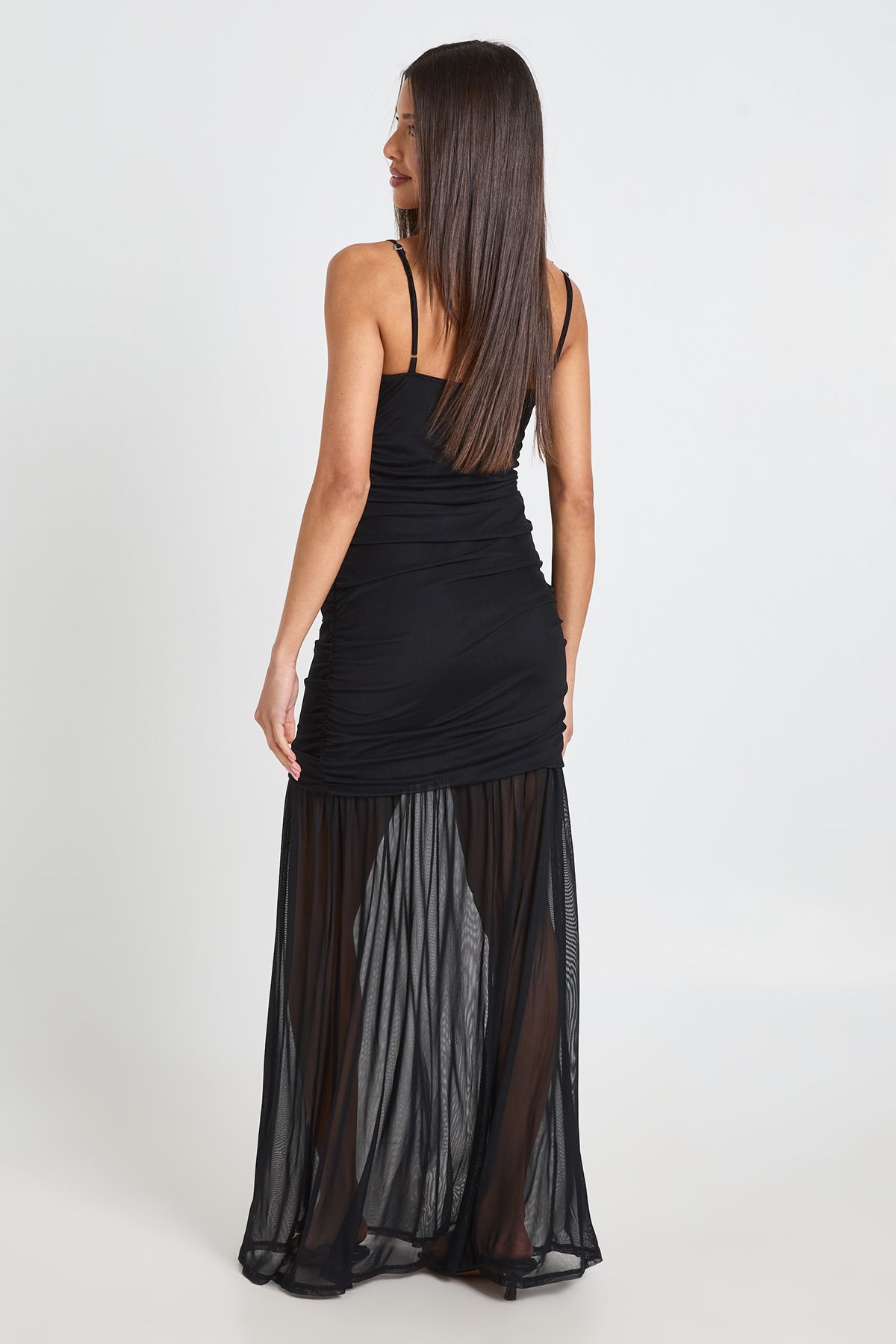 Boohoo Womens Mesh Cami Floor Sweeping Maxi Dress - Black