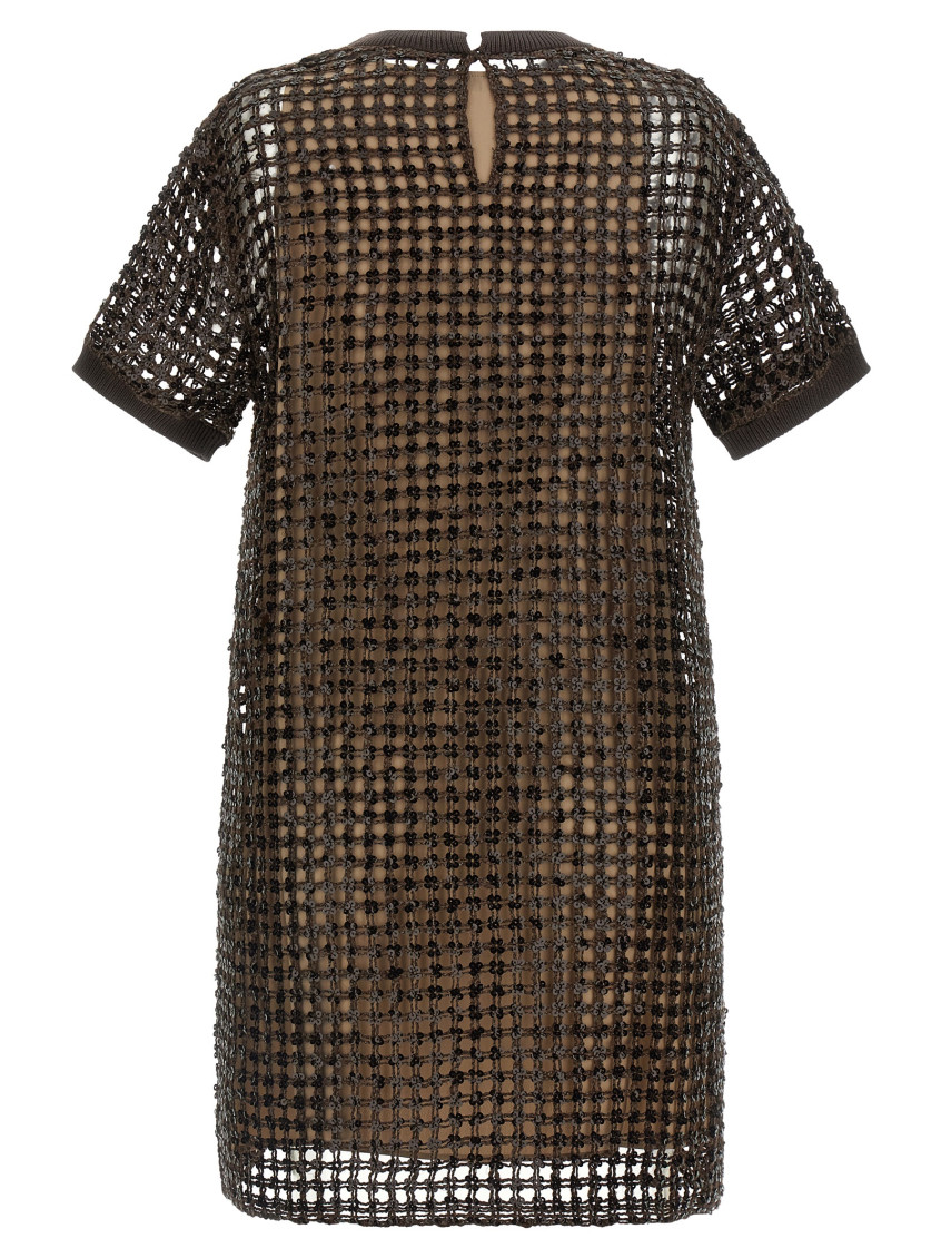 Sequin Mesh Dress Dresses Brown