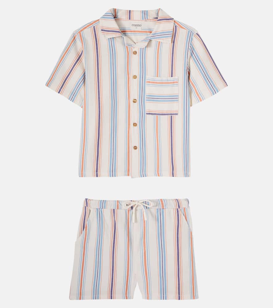Iro striped cotton bowling shirt and shorts set