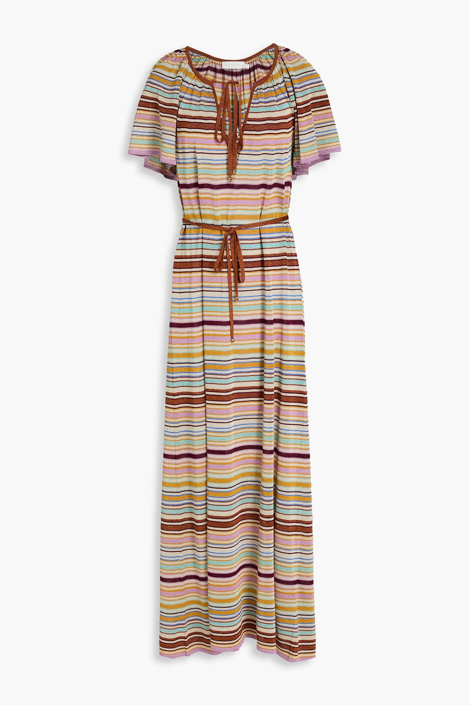 Metallic striped intarsia-knit maxi dress