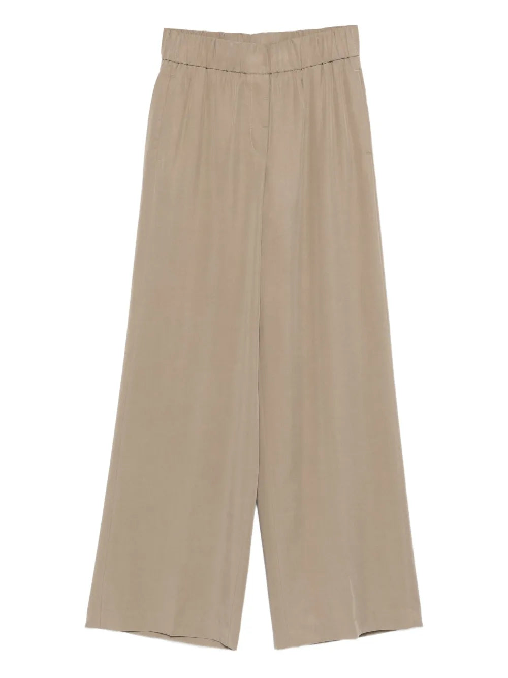 Elastic-Waist Wide-Leg Trousers — Beige
