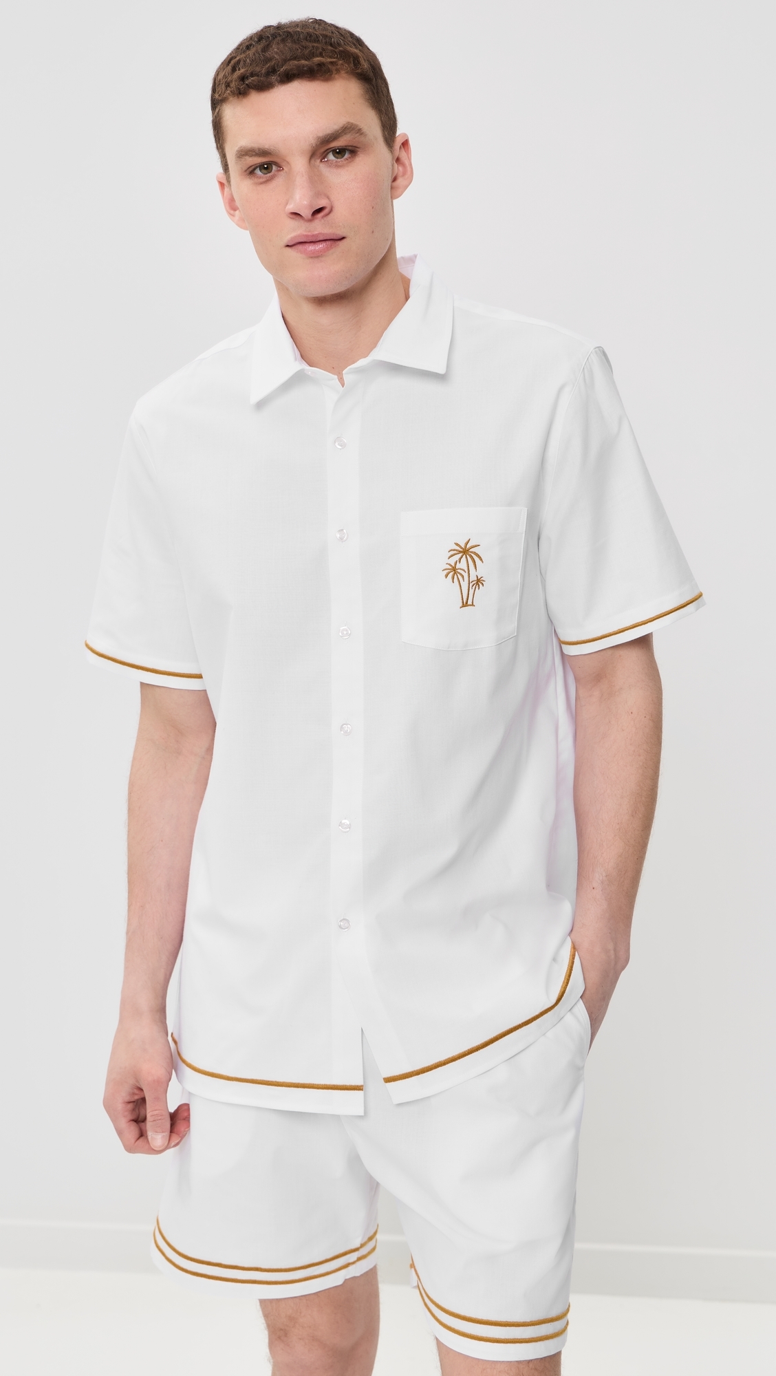 Efe Embroidered Linen Camp Shirt White