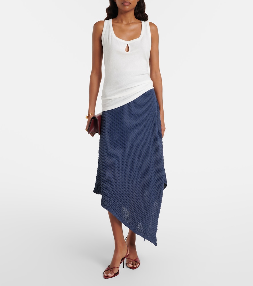 Draped knitted cotton-blend midi skirt