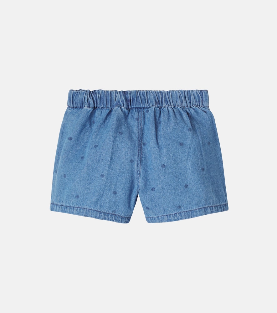 Embroidered polka-dot denim shorts