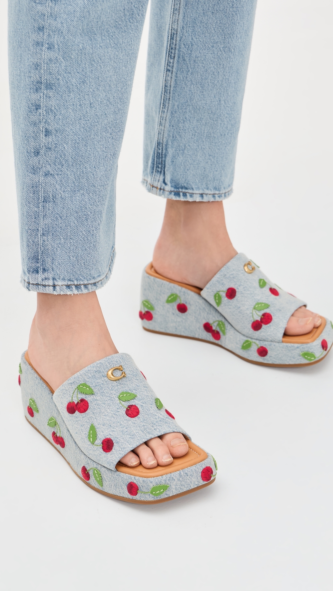 Marie Platform Slide Sandals Denim Multi