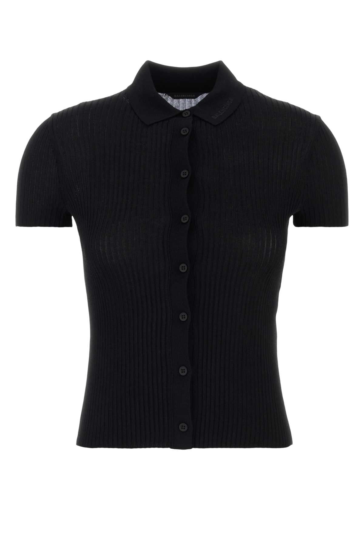 Ribbed Viscose-Cotton Polo Shirt — Black