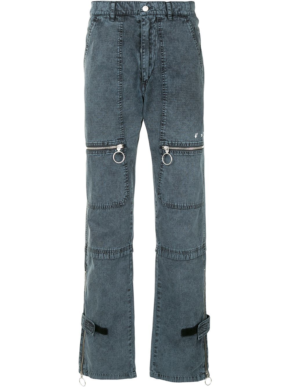 Zip-detail straight-leg trousers - 4501 DARK BLUE WHITE