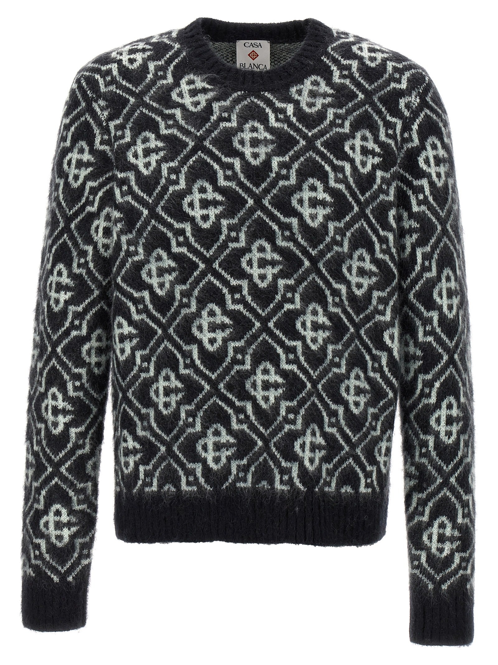 Geometric-Jacquard Mohair Sweater — Black